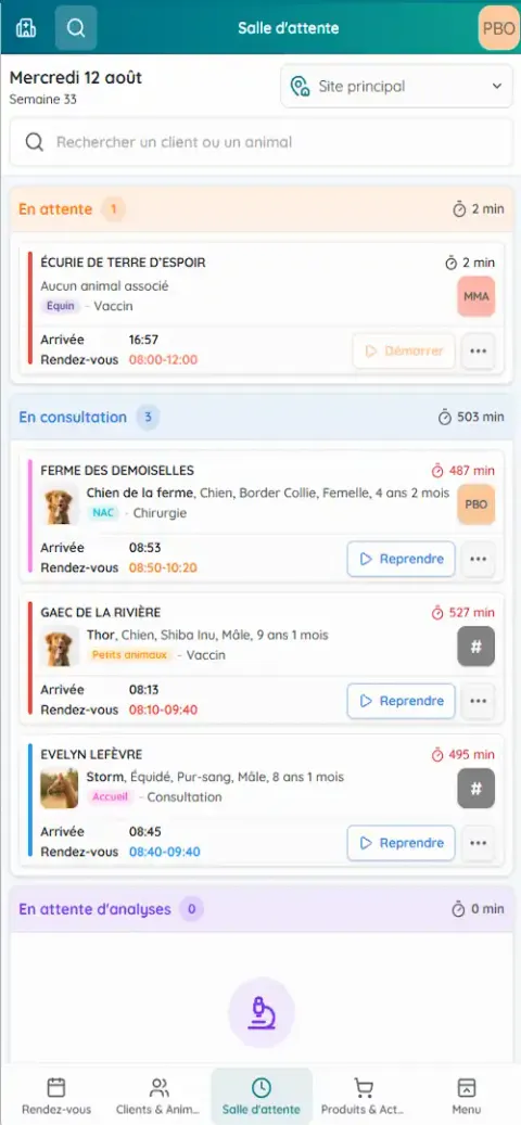 Interface VetCoreSolution adaptée au smartphone